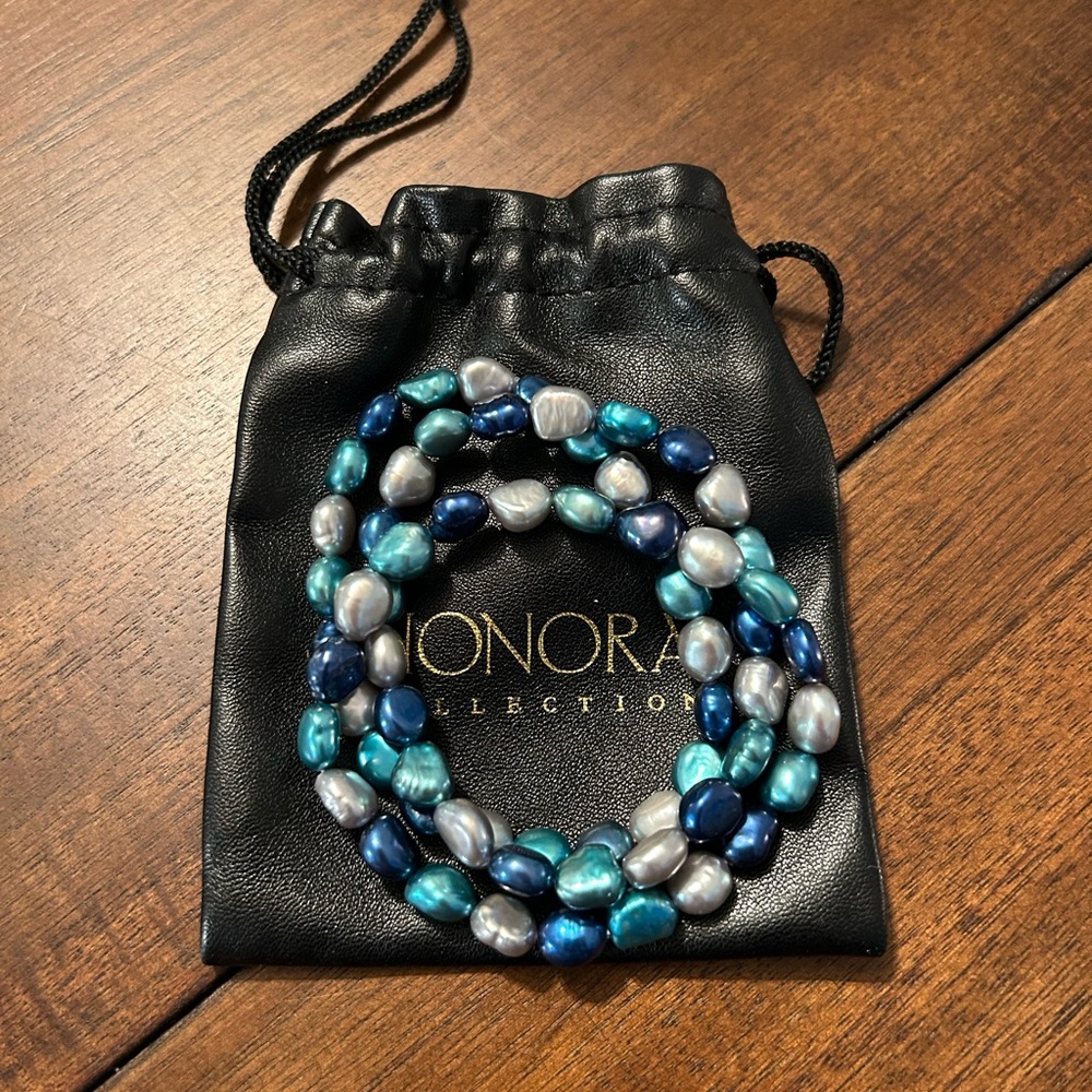 Honora Blue and Silver Pearl Bracelet Set